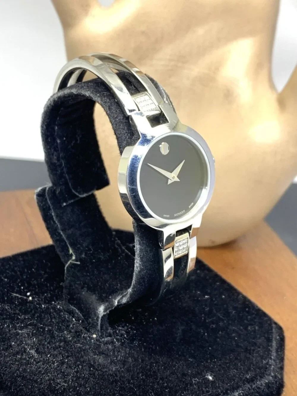 Movado Women's Watch 0607154 Amorosa Diamonds Swiss Quartz Steel Bangle 24mm